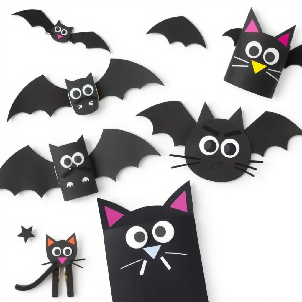 Bat and Black Cat Kinder Halloween Crafts: Feline & Flying Fun